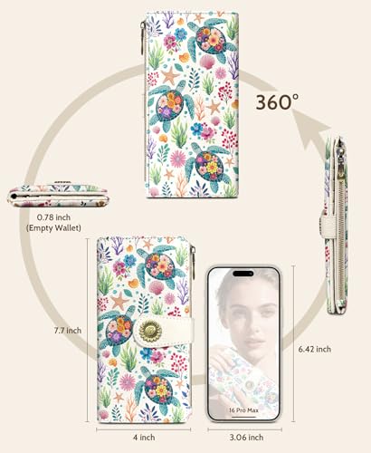GIANCOMICS Sea Turtle Women Wallet RFID Blocking, Credit Card Holder Bifold - color: Sea Turtles with Flowers