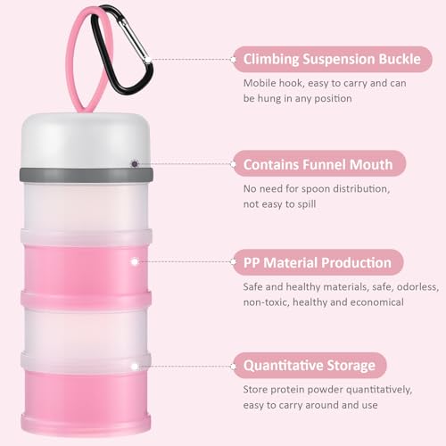Baderke 2 Pcs Protein Powder Travel Container with Funnels Stand, Pink, White - color: Pink, White