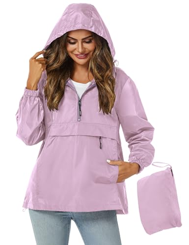 Avoogue Womens Rain Jacket with Hood,Pullover,Packable,Lightweight,Windbreaker,Waterproof,Breathable. - color: Agrpu, size: Small