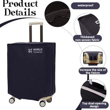 Luggage Cover Suitcase Protector Fits 26-28 Inch Luggage Waterproof Washable Dustproof Non Woven Fabric Protective Case for Travel Checked Baggage Commute Use Black with Velcro Closure - color: Black