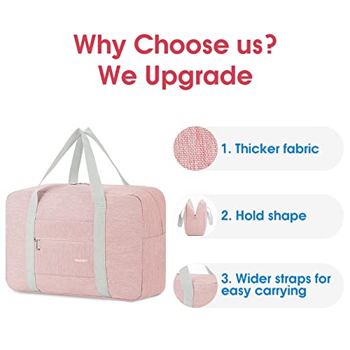 Narwey Personal Item Travel Bag, Foldable Carry on Duffle Bag for Women Men - color: AA-Thick Pink
