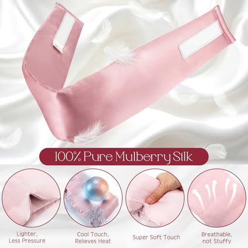 Bonuci 2 Pack Silk Sleep Mask for Side Sleepers & Couples, 100% Mulberry Silk, Adjustable No-Slip Strap, Soft Padded Eye Cover Blindfold for Blackout Women Men Gift Sensitive Skin Travel, Pink/Black