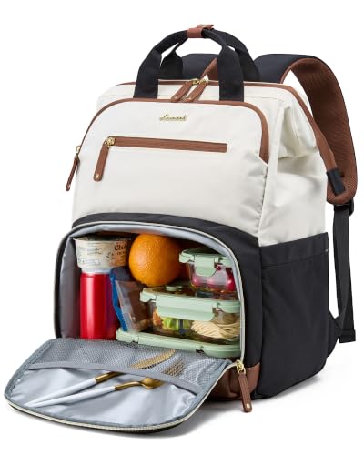 LOVEVOOK Lunch Backpack Women, 17 Inch Laptop Work Bag Lunch Compartment - color: Black-white-brown, size: 17 Inch-Lunch Compartment