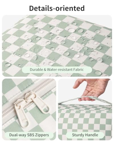 Narwey Hanging Travel Toiletry Bag for Women, Large Makeup Cosmetic Bag - color: A-Mint Green Checkerboard