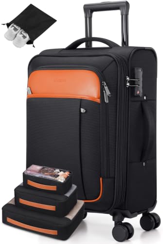 Softside Expandable Carry On Luggage, 20in Carry on Suitcase with Wheels - color: Black Brown