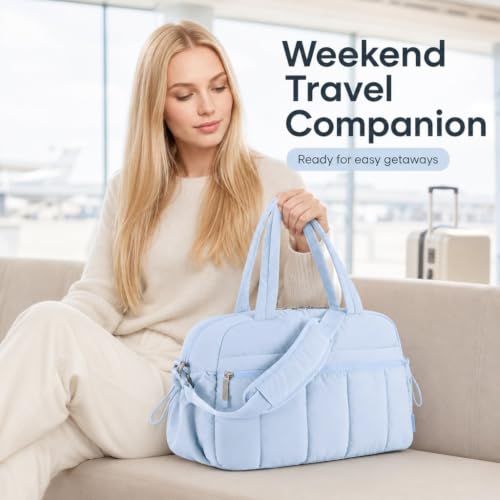 Duffle Bag Gym Bag, Personal Items Bag, Overnight Weekender - color: puffy blue
