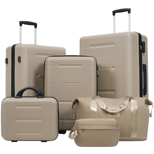 Merax Luggage Set 6 Piece,Lightweight Hardshell Suitcase with Wheels - color: Khaki(6 piece)