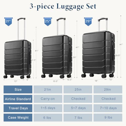 OLIXIS 20 Inch Carry-On Suitcase, Hardside Rolling Luggage, Black - color: Black, size: 20 IN