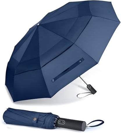 MRTLLOA Compact Golf Umbrella, 10 Ribs Vented Windproof Travel - color: Navy Blue, size: 62 Inch