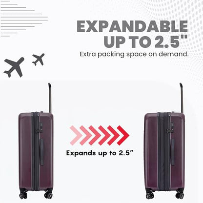 Spyder Rails 25 Inch Expandable Hardside Checked Suitcase with 360° Spinner Wheels, TSA Approved Lock - color: Burgundy, size: Medium Checked