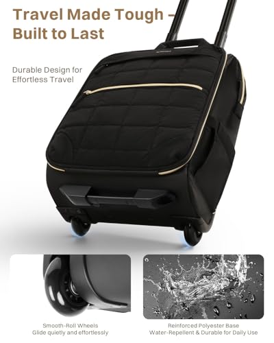 Rolling Puffer Backpack for Women, Travel Backpack with Wheels, 16 Inch Wheeled Laptop Backpck, Dual-Opening Design Overnight College Underseat Carry on Luggage, Roller Business Work Bag, Black - color: Square Quilt Black