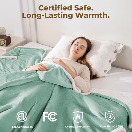 Wearable Heated Shawl Blanket with Hood & Pockets, 56"x63", Light Green - color: Light Green, size: 56"x63"