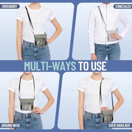 Travel Neck Wallet, RFID Blocking Hidden Passport Holder, Gray - color: XS-Gray