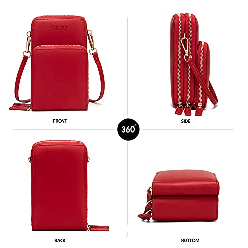 myfriday Small Cell Phone Crossbody Bag, Multi-pocket & 6 Card Slots - color: A-red