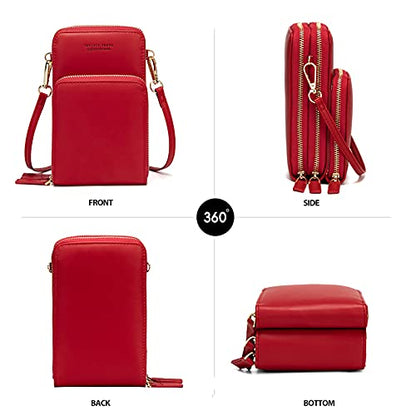 myfriday Small Cell Phone Crossbody Bag, Multi-pocket & 6 Card Slots - color: A-red