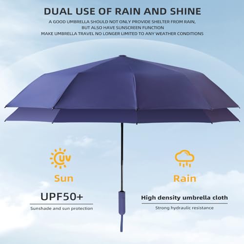 Folding Umbrella Anti-UV Compact Durable Folding Umbrella Auto Open Close Windproof Travel Umbrella Premium Grip Fits Backpack - color: Dark Blue