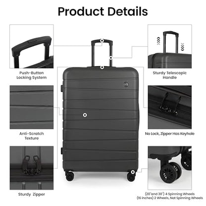 2-Piece Set(16/30in) Hardshell Suitcase w/Wheels,NO LOCK - color: Grey, size: 2-Piece Set (16"/30'')
