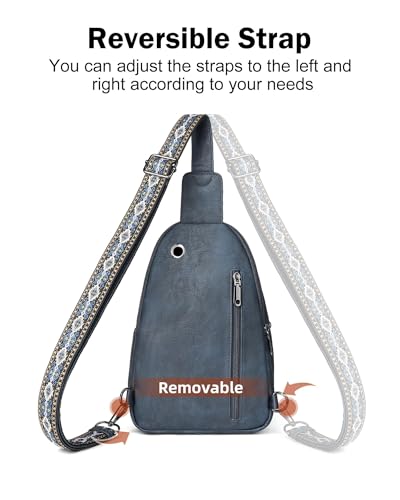 FADEON Sling Bag for Women, Designer Small Crossbody Bags, Adjustable Strap - color: Dark Blue Retro Style