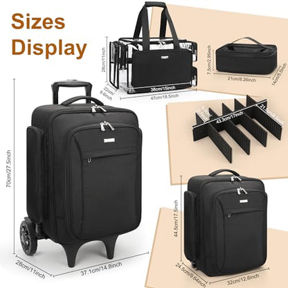 Relavel Rolling Makeup Case with Large Clear Makeup Bag, Black - color: 1-Black with Clear Makeup Bag