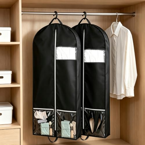 2 PCS 50" Black Garment Bags for Travel, 3.15"D - size: Black-XL-2Pcs