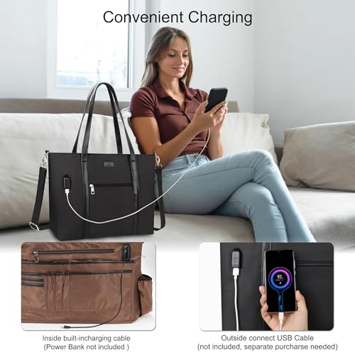 TANTO Laptop Tote Bag for Women 17.3 In, Travel Computer Bag with USB Port - color: 02-black