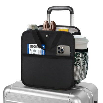Large Luggage Travel Cup Holder for Suitcase Travel Drink Carrier Caddy | with Big Storage Compartment, Hands-Free Oversized Travel Organizer