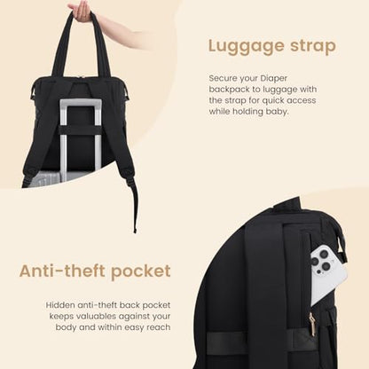 LOVEVOOK Diaper Bag Backpack,Diaper Bag Tote for Mom Dad with Changing Pad,Insulated Pockets, Convertible Mom Backpack with Pacifier Case（Black & Brown） - color: Black & Brown