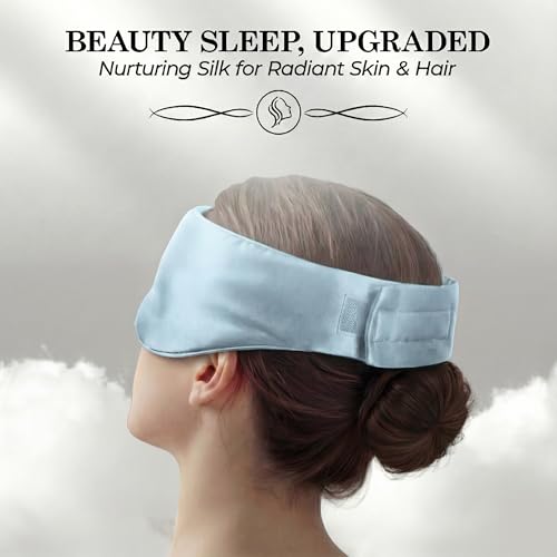SLEEP SANCTUARY 100% Pure Mulberry Silk Sleep Mask - 22 Momme Light Blocking Hook & Loop Silk Eye Mask for Sleeping - Secure Fit for Side Sleepers, Women & Men - Cloud Soft (Misty Blue) - color: Misty Blue