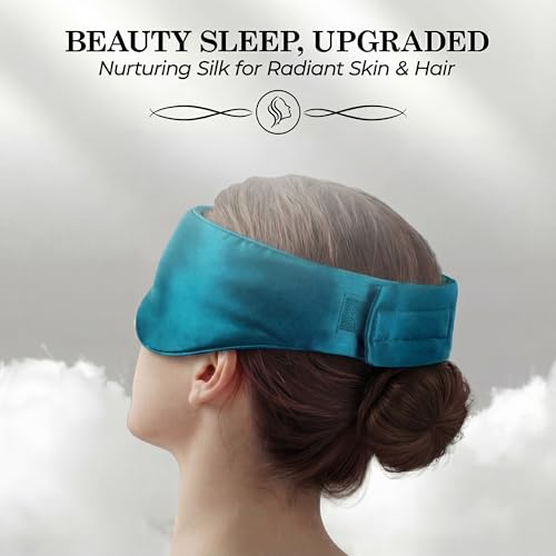 SLEEP SANCTUARY 100% Pure Mulberry Silk Sleep Mask - 22 Momme Light Blocking Hook & Loop Silk Eye Mask for Sleeping - Secure Fit for Side Sleepers, Women & Men - Cloud Soft (Peacock Blue) - color: Peacock Blue