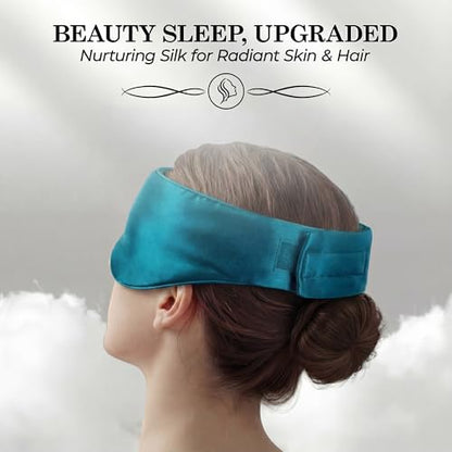 SLEEP SANCTUARY 100% Pure Mulberry Silk Sleep Mask - 22 Momme Light Blocking Hook & Loop Silk Eye Mask for Sleeping - Secure Fit for Side Sleepers, Women & Men - Cloud Soft (Peacock Blue) - color: Peacock Blue