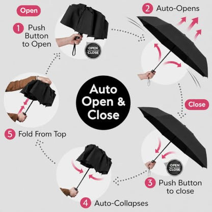 BAODINI Compact Travel Umbrella Small Windproof Auto Open Close for UV Sun Protection UPF 50+ and Rain Fits Backpack Purse & Suitcase - color: Black