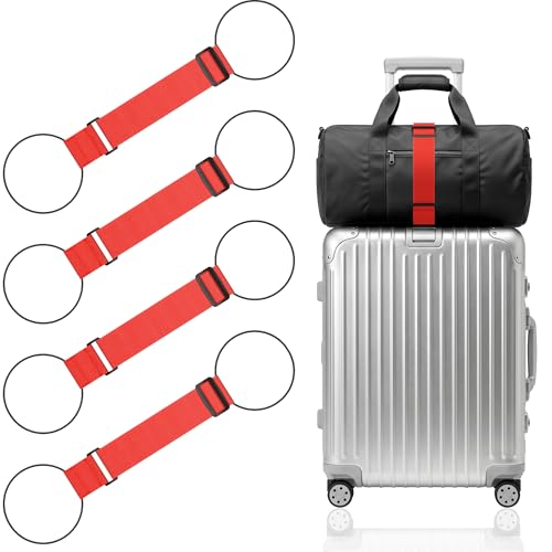 Mayski 4 Pack Adjustable Elastic Luggage Connector Straps for Suitcases - color: Red
