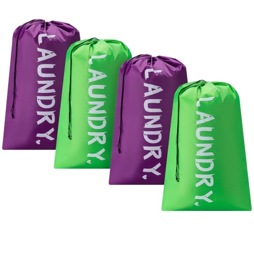 4 Pack Travel Laundry Bag,24" x 36", Extra Large Dirty Clothes Organizer - color: Deep Purple+Green+Deep Purple+Green, size: 24"x36"
