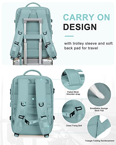 WONHOX Large Travel Laptop Backpack Expandable Flight Approved Backpack Carry on Backpack for Women Men Waterproof 17inch Laptop Daypack Hiking Work Backpack with Shoe Compartment Light Blue - color: A5-turquoise