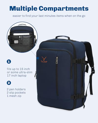 Hynes Eagle 38L Flight Approved Backpack Carry On Travel Bag for Men Women - color: Dark Blue
