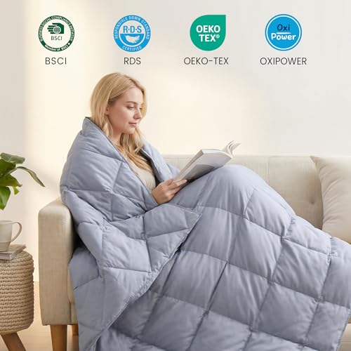 Joysoul Down Throw Blankets, Lightweight Feather Down Throw for Indoor and Outdoor Duvet Insert, Camping, Travel, Couch, Soft Throw Medium Warm, Lazy Grey(50" x 70") - color: Lazy Grey