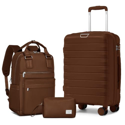 LARVENDER Carry On Luggage 22x14x9 Airline Approved, Suitcases with Wheels - color: Maple