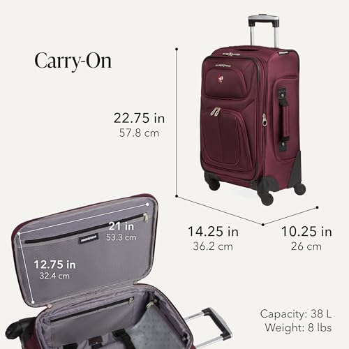 SwissGear Sion Softside Expandable Spinner Luggage Durable Lightweight Travel Suitcase, Merlot, 3-Piece Set (Carry-On/Medium/Large) - color: Merlot, size: 3-Piece Set (Carry-On/Medium/Large)