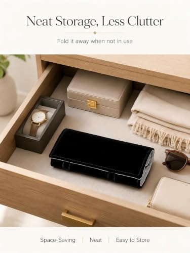 Travel Necklace Organizer, Tangle Free Jewelry Case, 16 Slots - color: Black and Gray