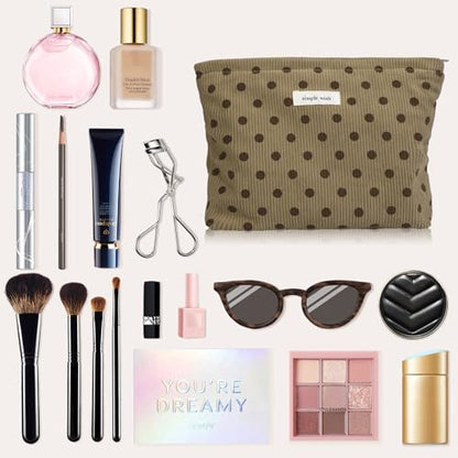 Wudygirl Makeup Bag for Women Travel Cosmetic Bag 10.5"x7.5" Brown Dot - color: Brown Dot