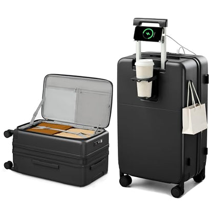 Hanke 24 Inch Expandable Checked Luggage, Medium Trunk Luggage - color: Jet Black, size: Expandable 24 Inch