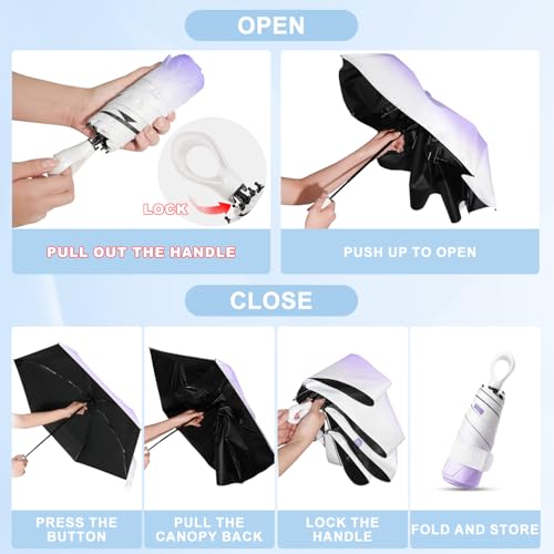 Gradient UV Umbrella UPF 50+, Mini Sun Parasol Foldable Compact Travel Size - color: 04.Purple