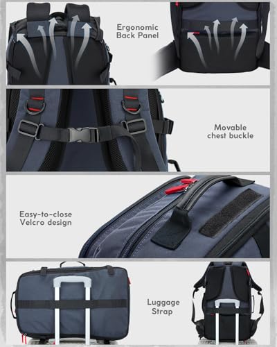 Gonex Travel Backpack, 40L Expandable Carry On, 3-in-1 Convertible - color: Dark Blue