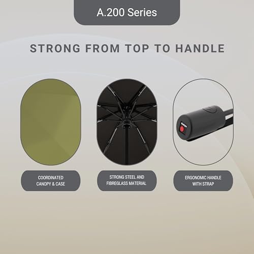 Knirps A.200 Medium Duomatic Windproof Umbrella for Adults – Automatic Open Close 38.5" Canopy, Travel Case Included - color: Olive
