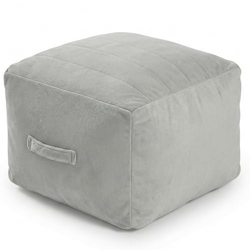 MeMoreCool Square Pouf Ottoman Foot Rest 20x20x15 Inches, Light Grey - color: Striped Light Grey