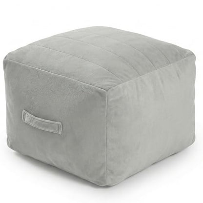 MeMoreCool Square Pouf Ottoman Foot Rest 20x20x15 Inches, Light Grey - color: Striped Light Grey