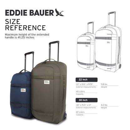Eddie Bauer Excursion Traveling 30 Rolling Duffel Bag with Lightweight Telescopic Handles and Rugged Wheels - 87L, Brook - color: Brook, size: 30"