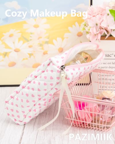 Quilted Makeup Pouch for Women, Travel Cosmetic&Toiletry Bag,Heart Pink - color: Heart Pink