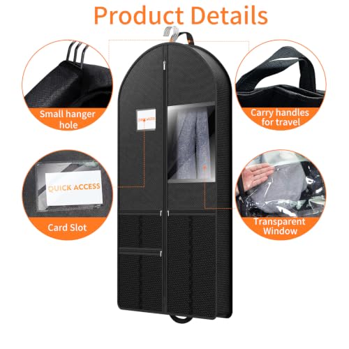 Suit Garment Clothes Travel Bag: 54 inch Lightweight Foldable Black Short Fabric Breathable - Hanging Storage Cover Pockets Zipper for Men - Wardrobe Carry Coat Jacket Uniform Tuxedo Shirt - size: 54"1Pack
