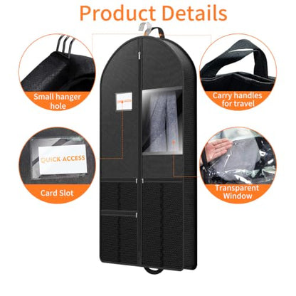 Suit Garment Clothes Travel Bag: 54 inch Lightweight Foldable Black Short Fabric Breathable - Hanging Storage Cover Pockets Zipper for Men - Wardrobe Carry Coat Jacket Uniform Tuxedo Shirt - size: 54"1Pack